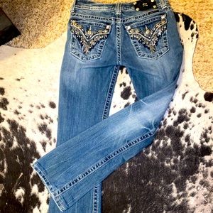 Miss Me Bootcut Feather Rhinestone Pockets
